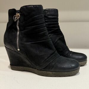 Miz Mooz Soft Leather Black Wedge Ankle Boots